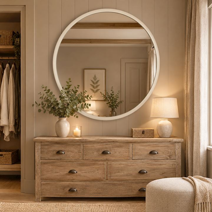 CREAM ROUND WALL MIRROR 120cm